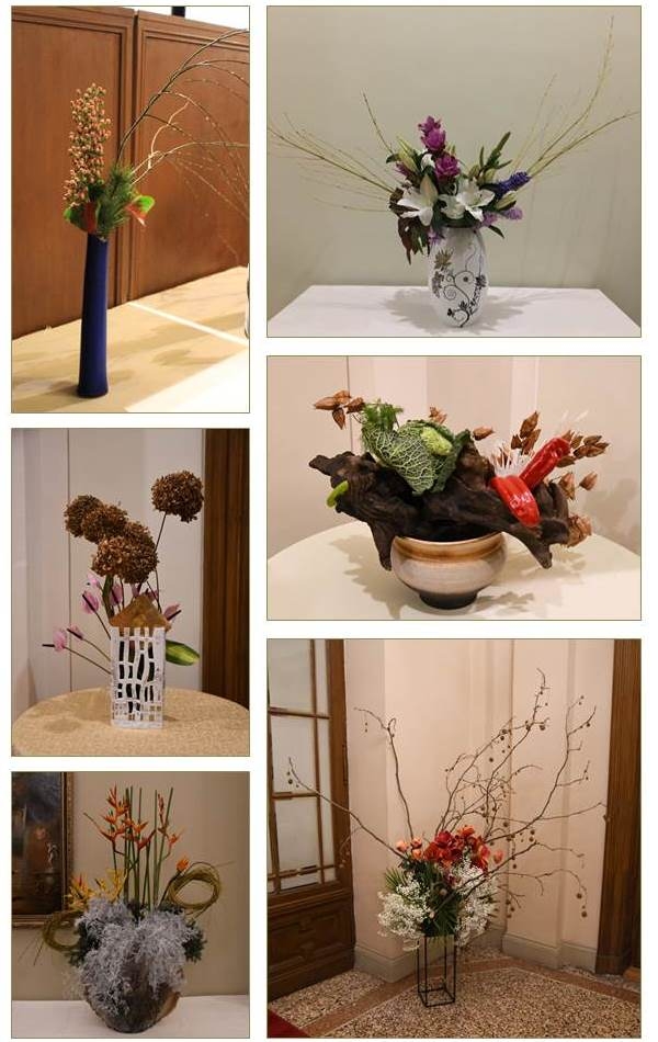 デモンストレーションで制作された生け花作品